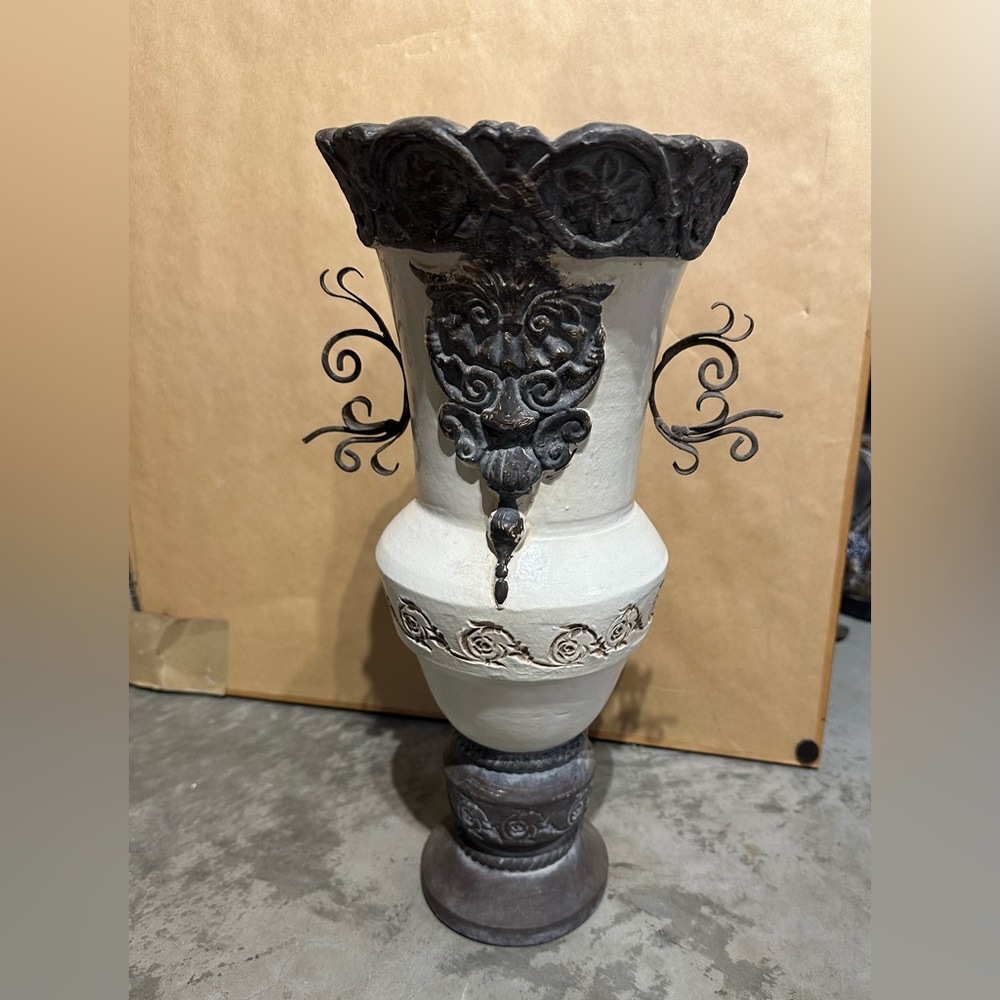 Ornate Black and Cream Decorative Vase